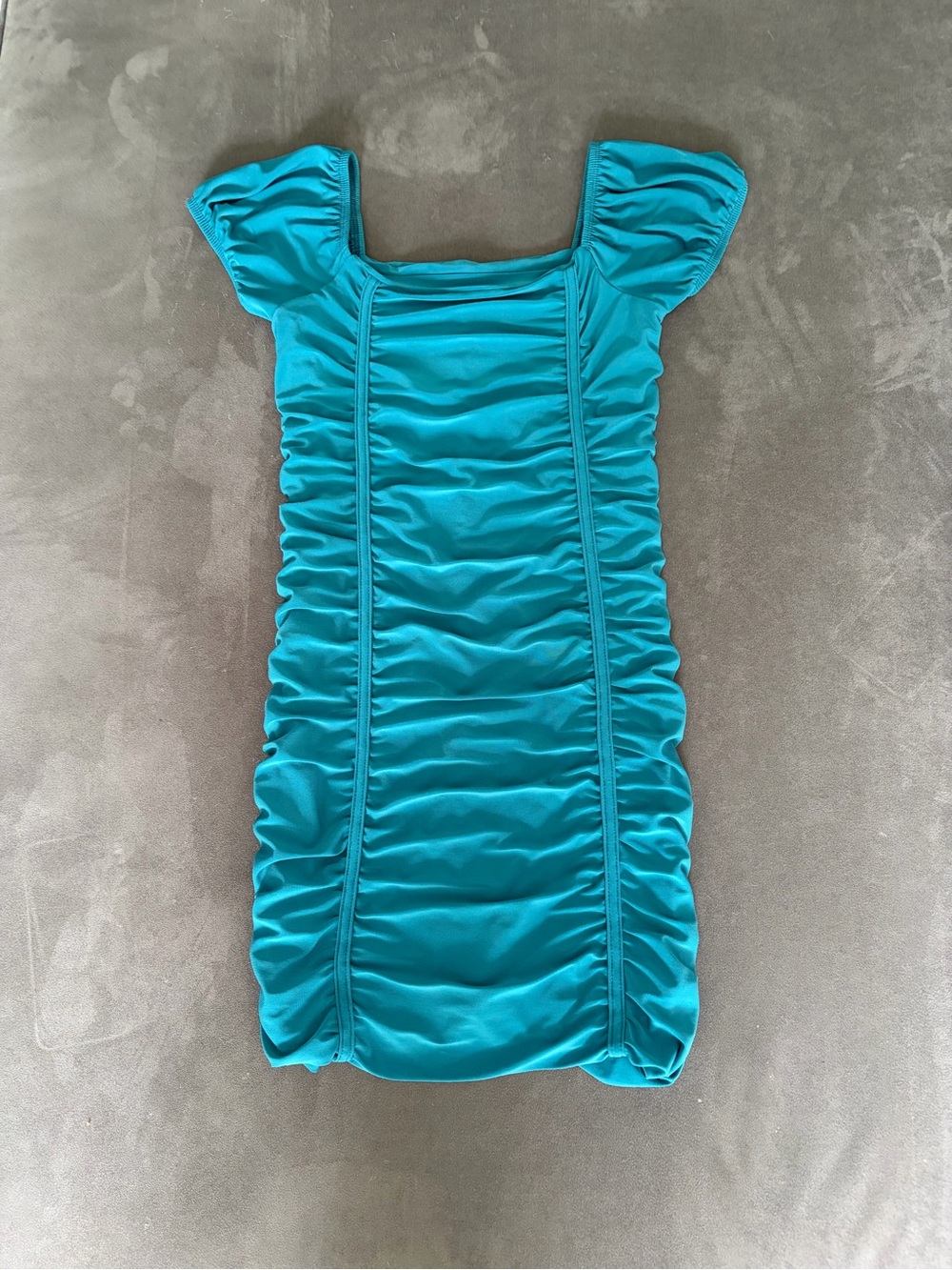 Juniors Girls Size Large Teal Ruched Square-Neck Party Dress